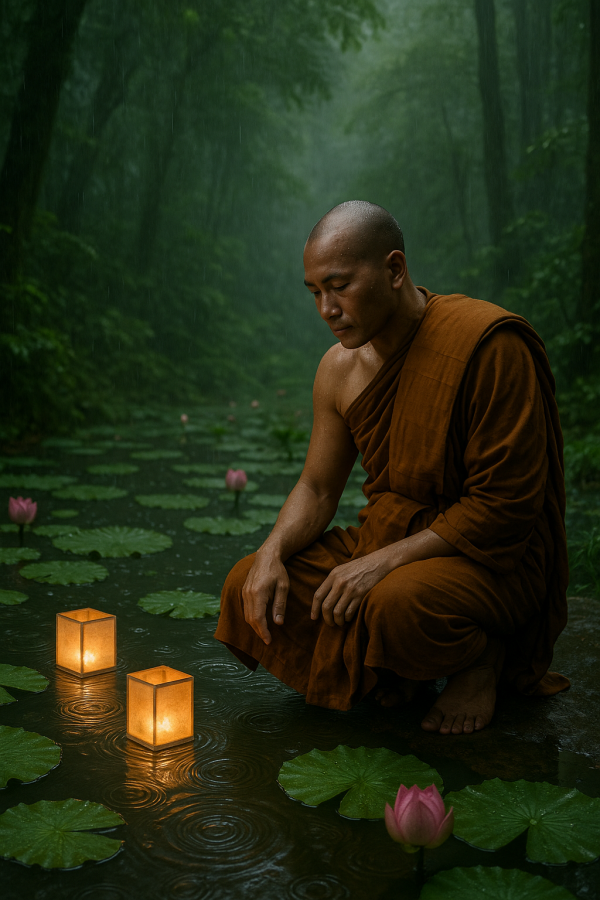 Monk By Lotus Pond