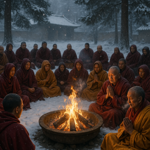 Monks Chanting In Snow