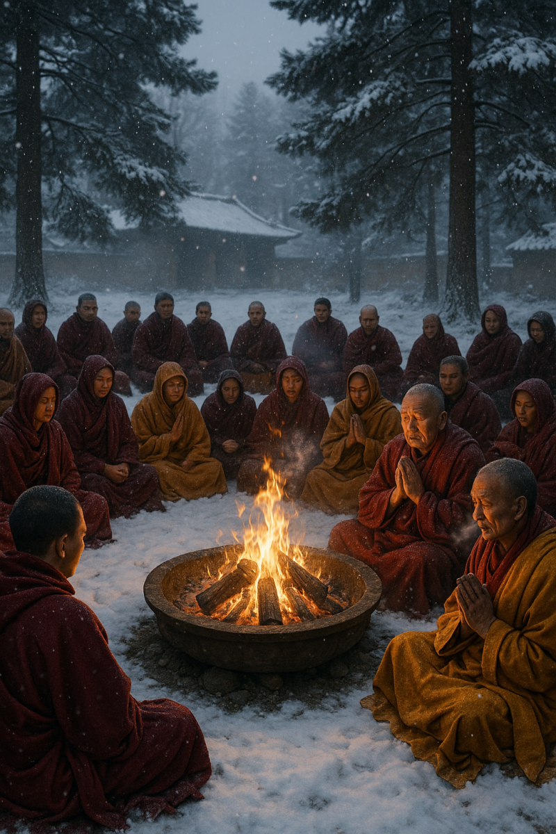 Monks Chanting in Snow_
