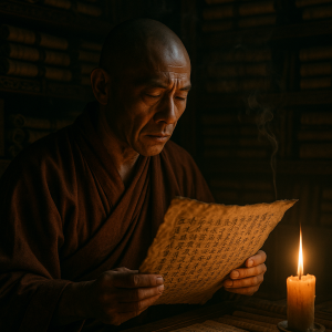 Monk In Temple Library