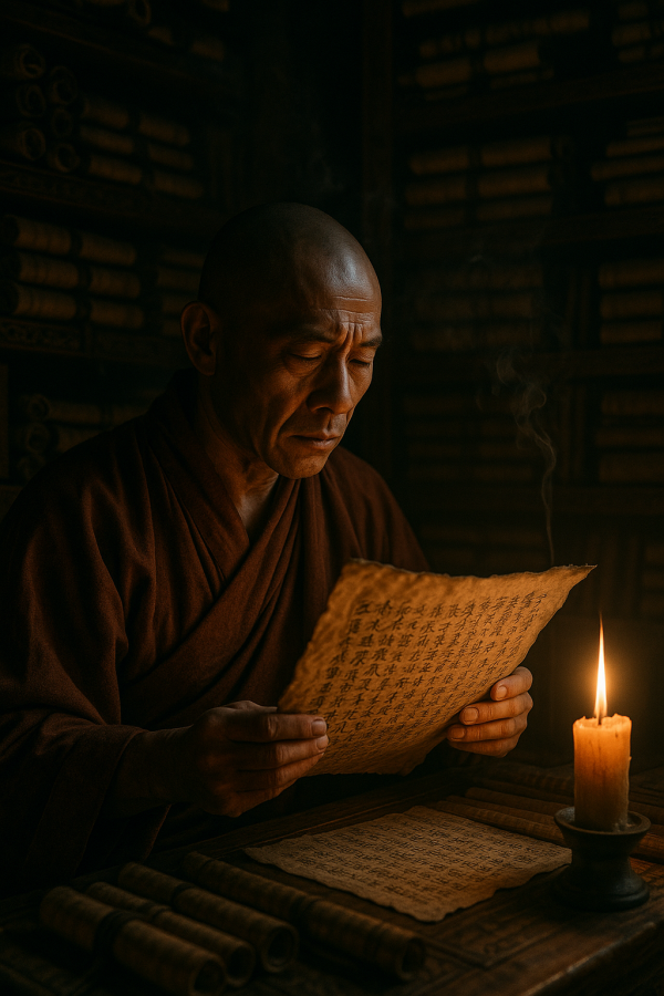 Monk In Temple Library
