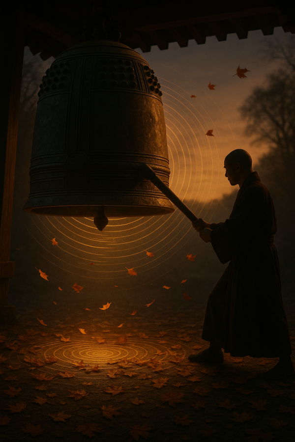 Monk Ringing Temple Bell
