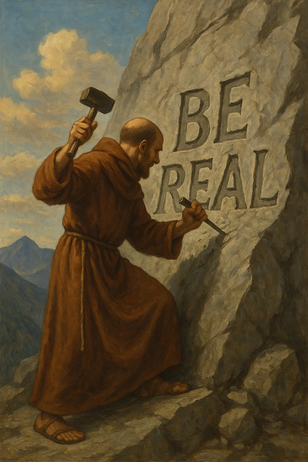 Monk Engraving Mountain canvas wall art for living room