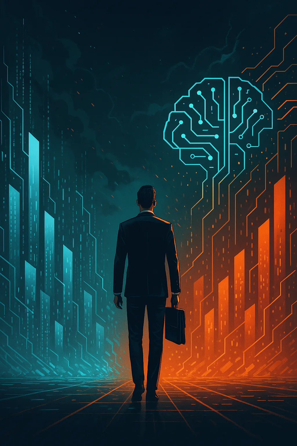 Executive Navigating Digital Shift digital artwork for bedroom or office