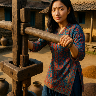 Rai Woman Pressing Oil