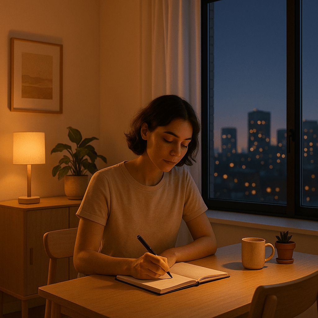 Mindful Journaling At Sunrise digital artwork for bedroom or office