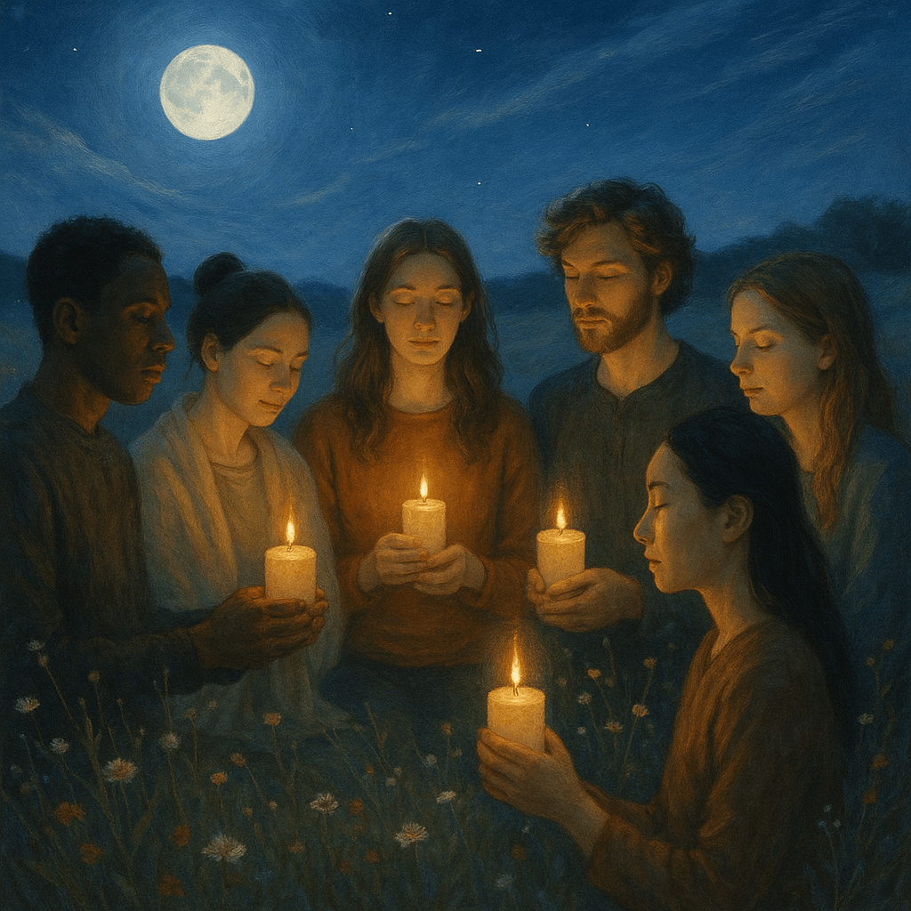 Moonlit Candle Gathering digital artwork for bedroom or office