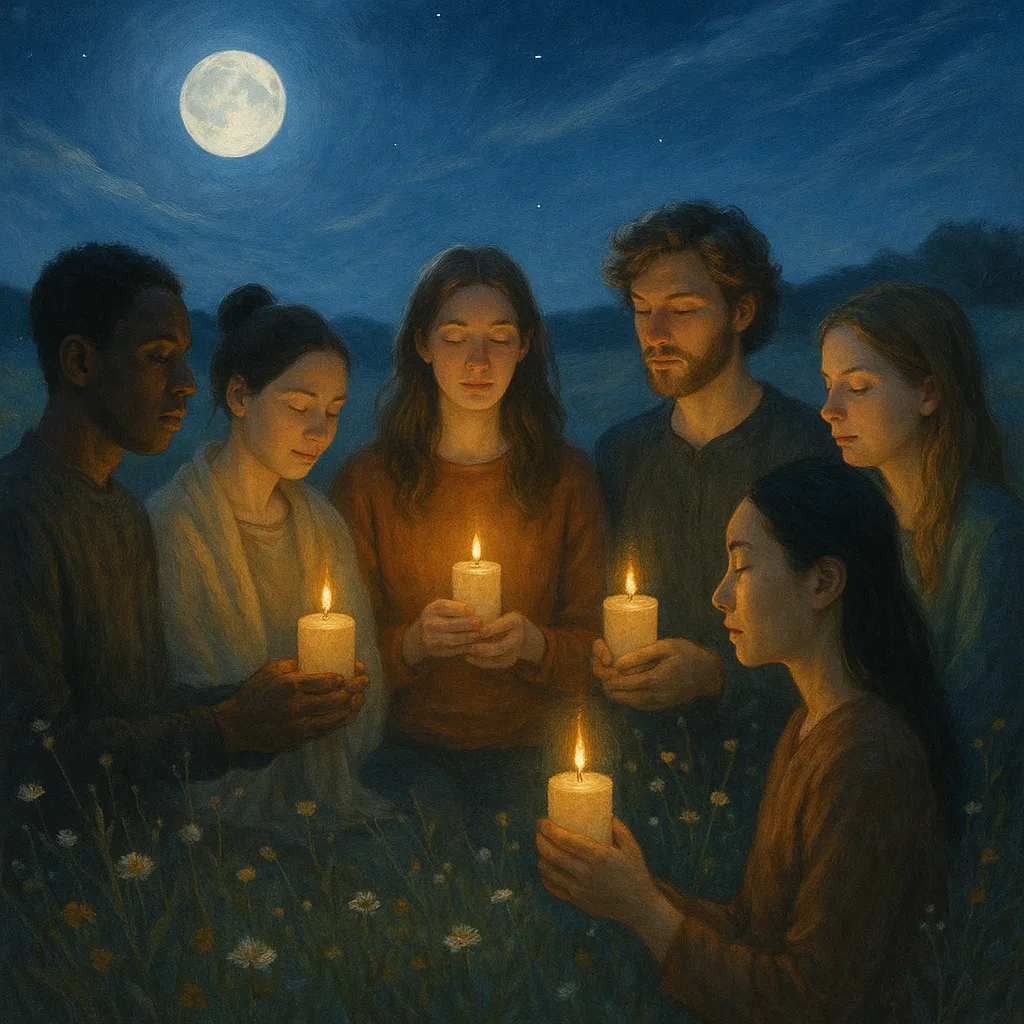 Moonlit Candle Gathering digital artwork for bedroom or office