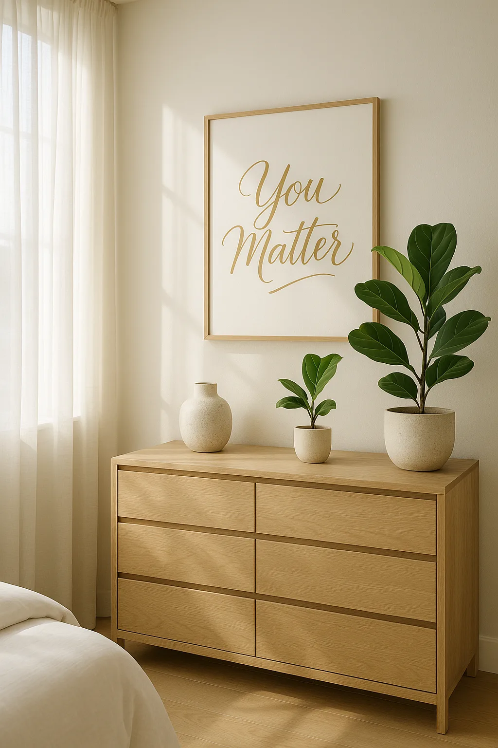 Scandi Minimalist Bedroom Corner contemporary art piece for any space