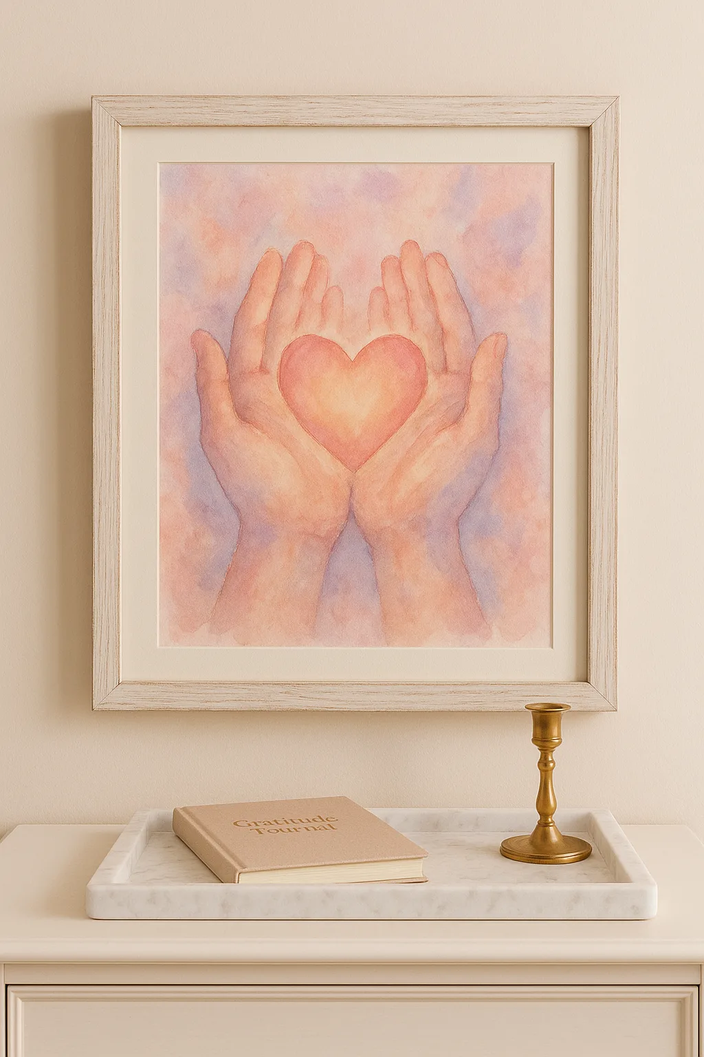 Hands Holding Glowing Heart wall art print for home decor
