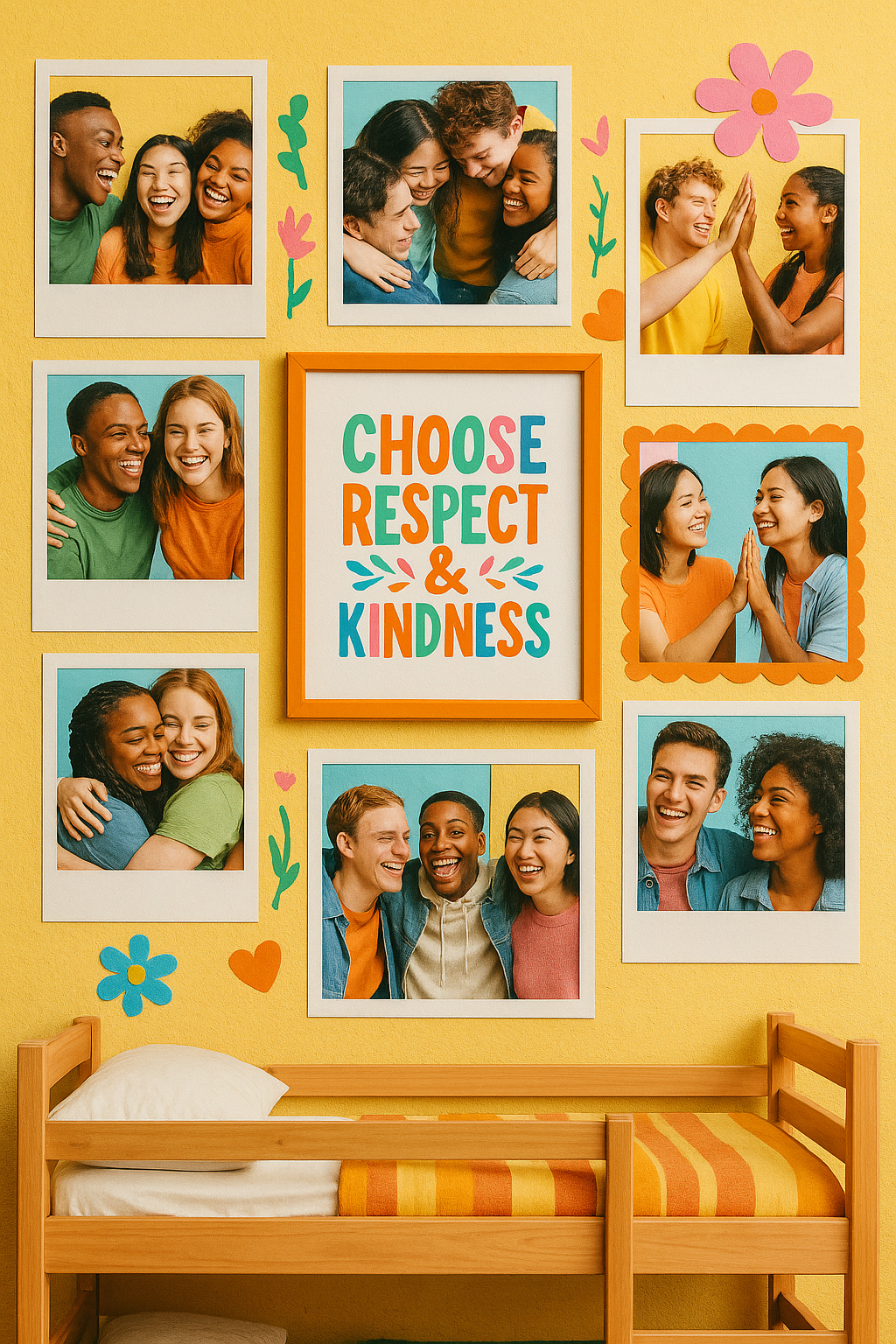 Colorful collage of friends supporting each other, promoting healthy relationships