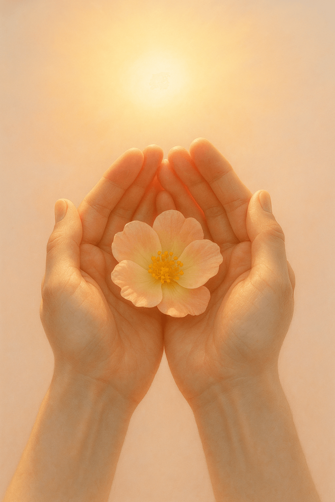 Hands Cradling Bloom canvas wall art for living room