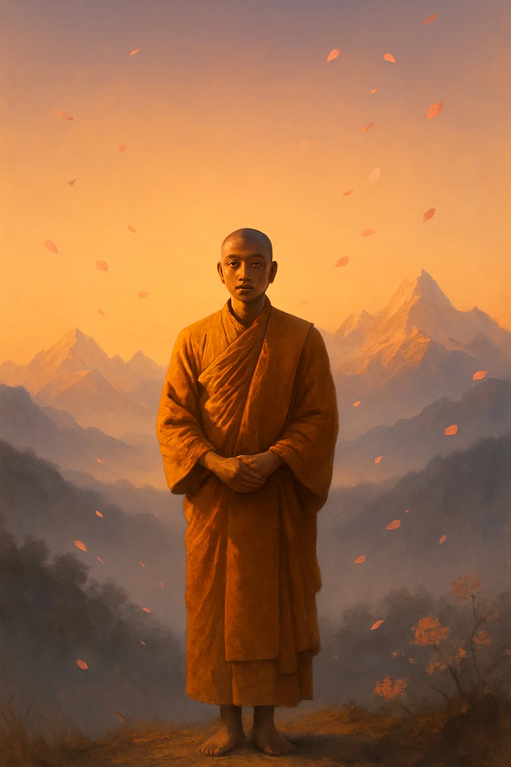 Serene Monastic Sunrise modern art print for studio or study