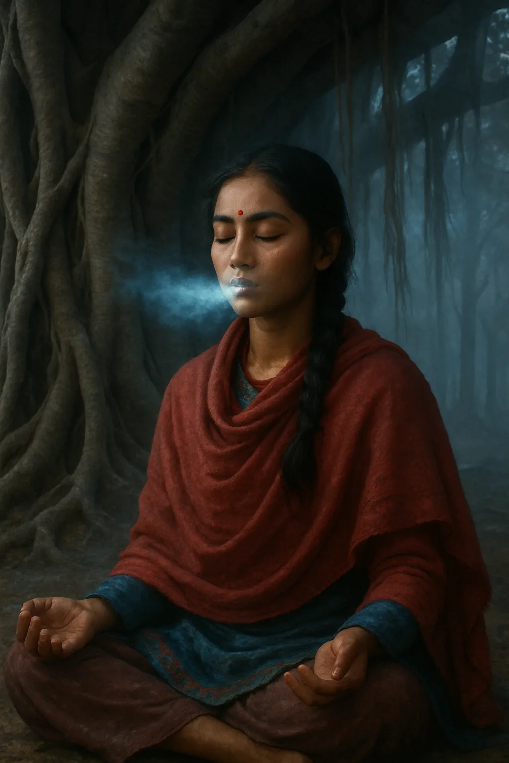 Meditating Nepali Girl digital artwork for bedroom or office