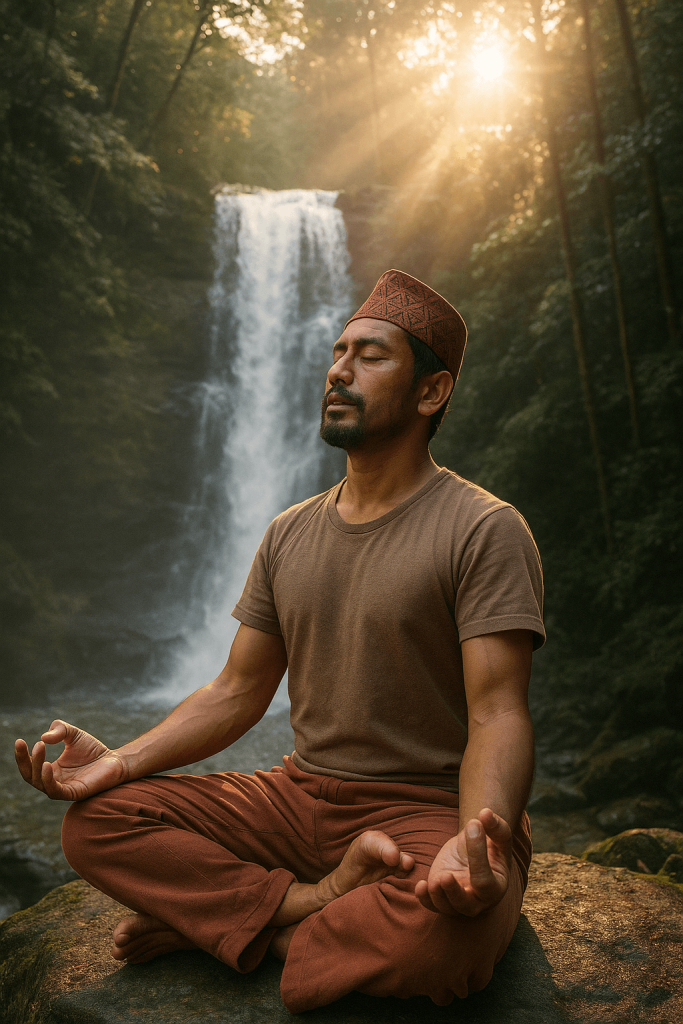 Yoga By Waterfall fine art poster for office walls