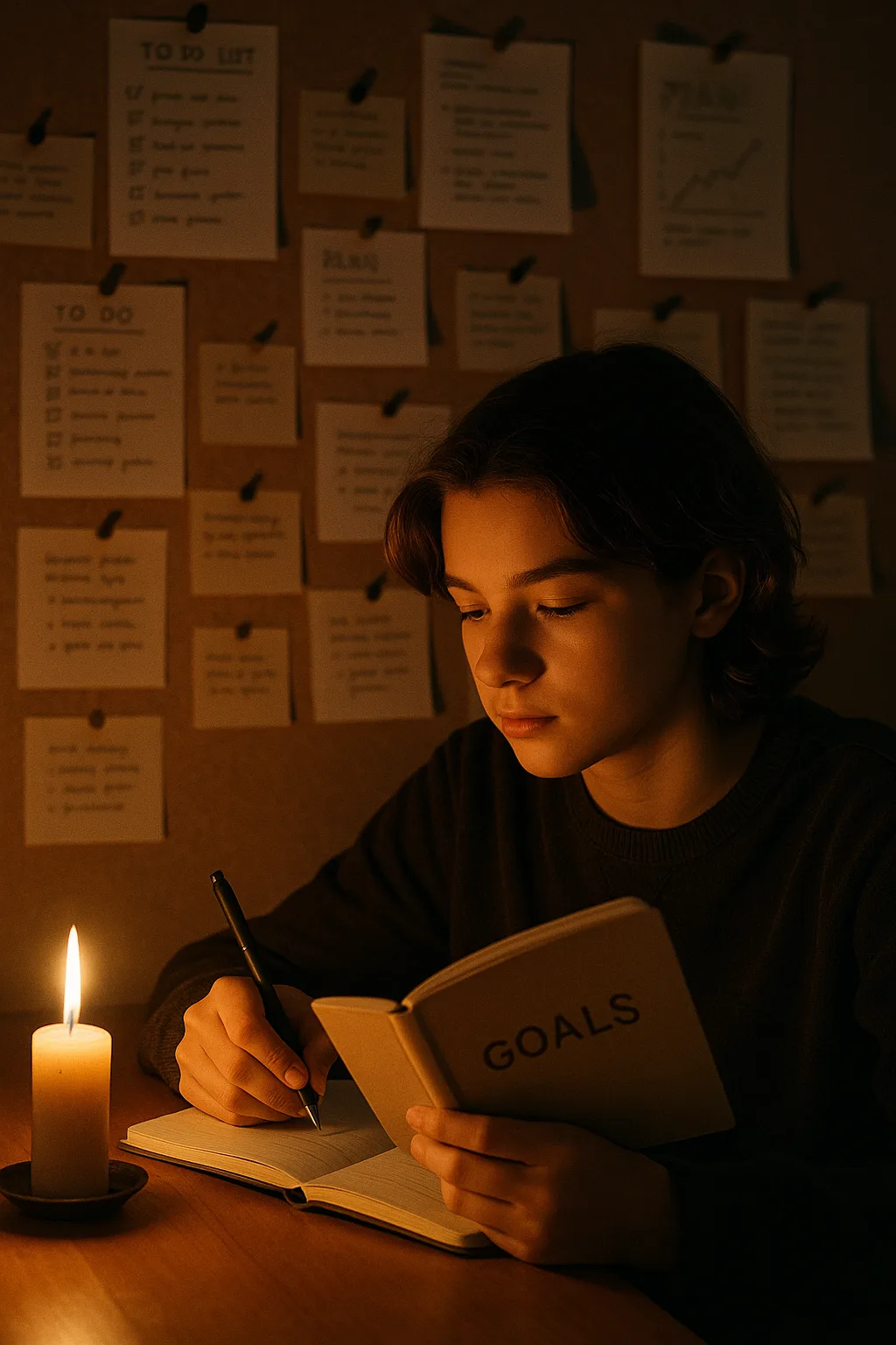 Candlelit Goal Writing contemporary art piece for any space