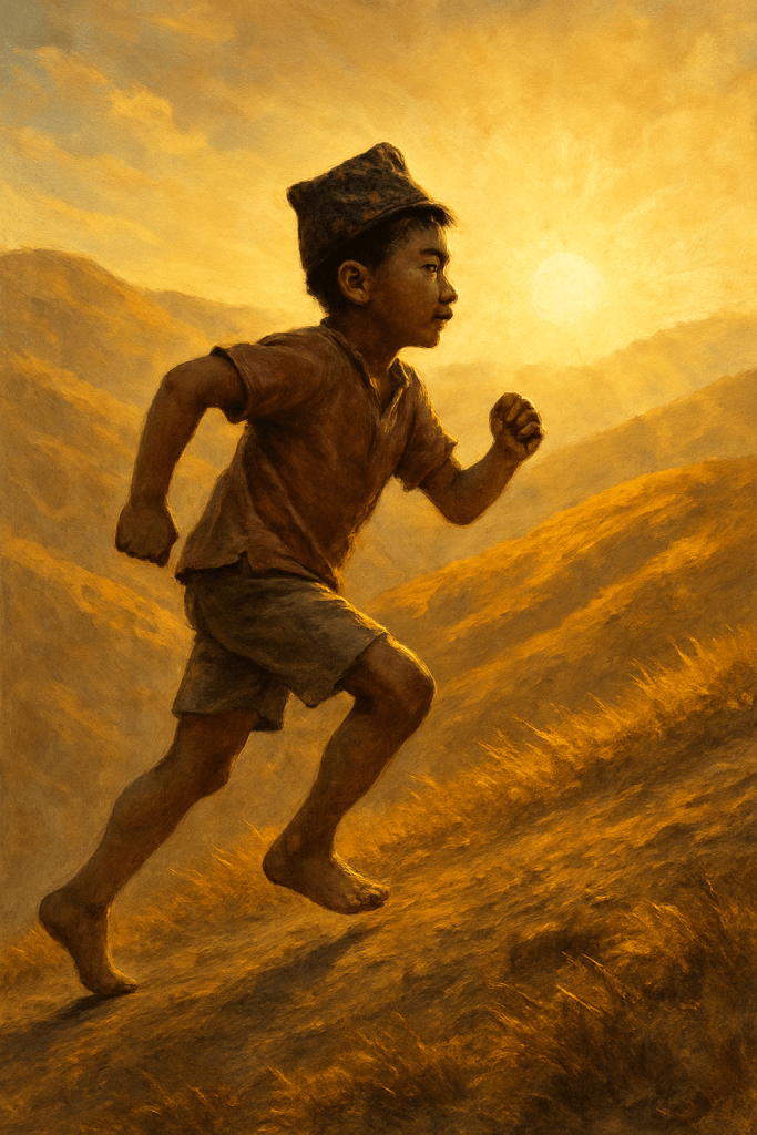 Boy Running Uphill digital artwork for bedroom or office