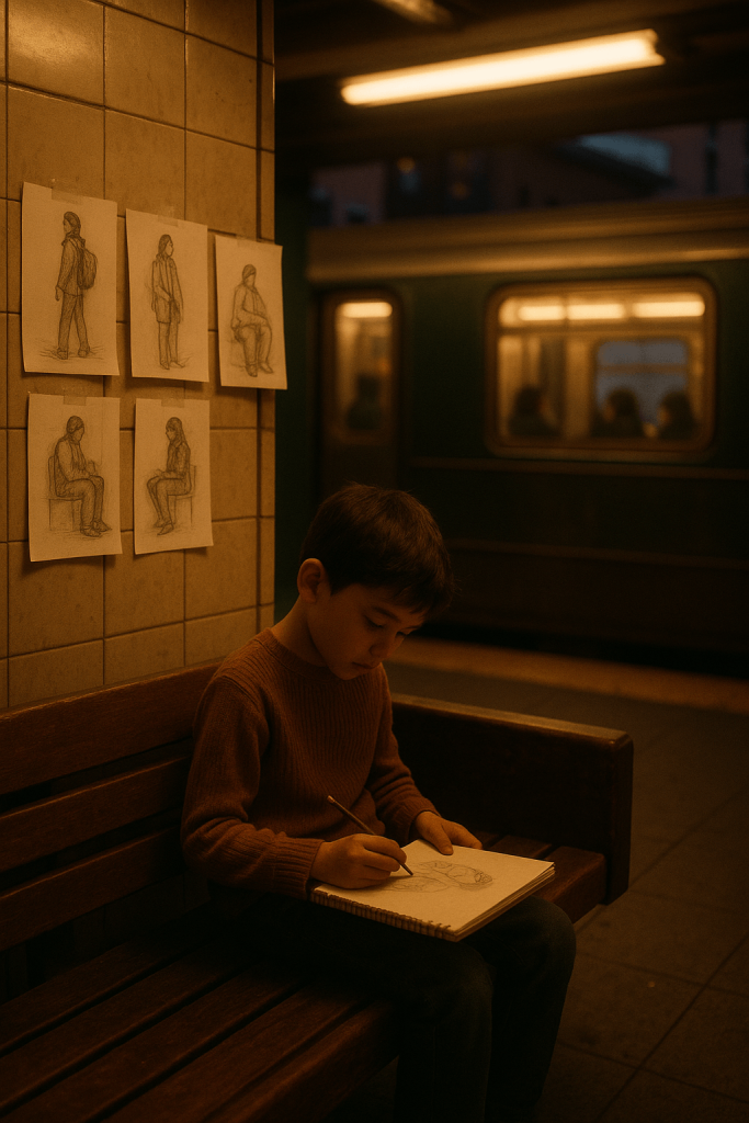 Boy Sketches Subway Dream digital artwork for bedroom or office