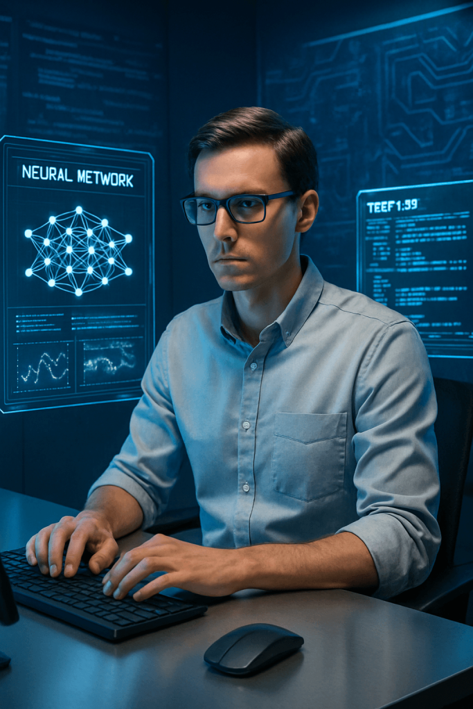 Futuristic Tech Workspace high‑resolution printable wall decor