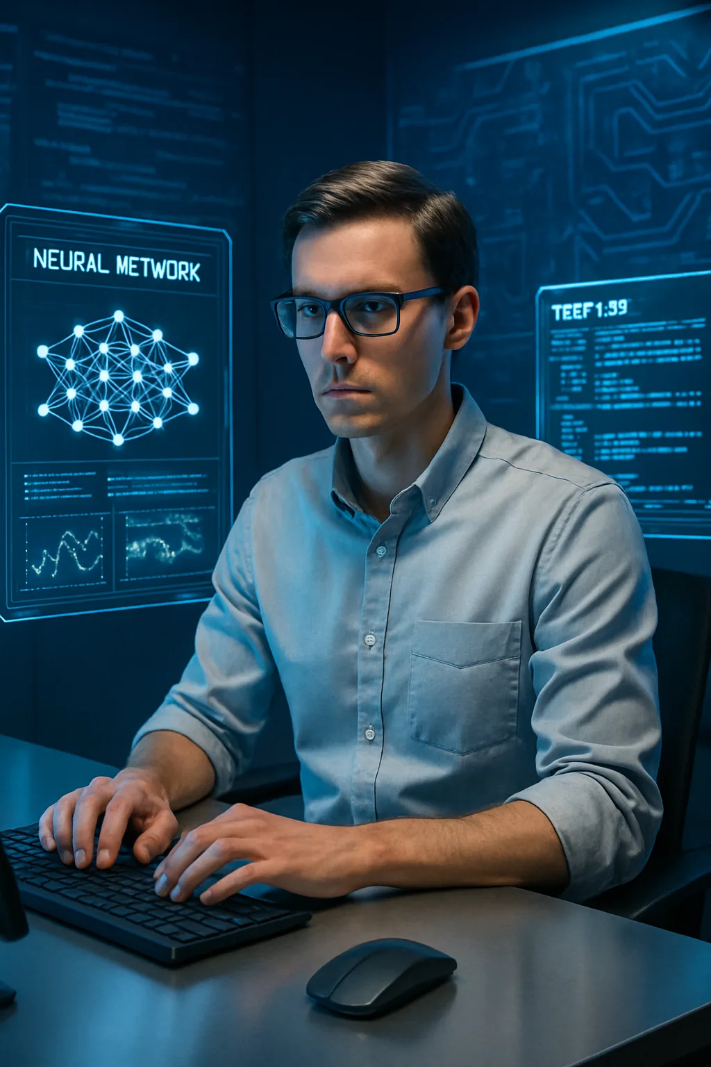 Futuristic Tech Workspace high‑resolution printable wall decor