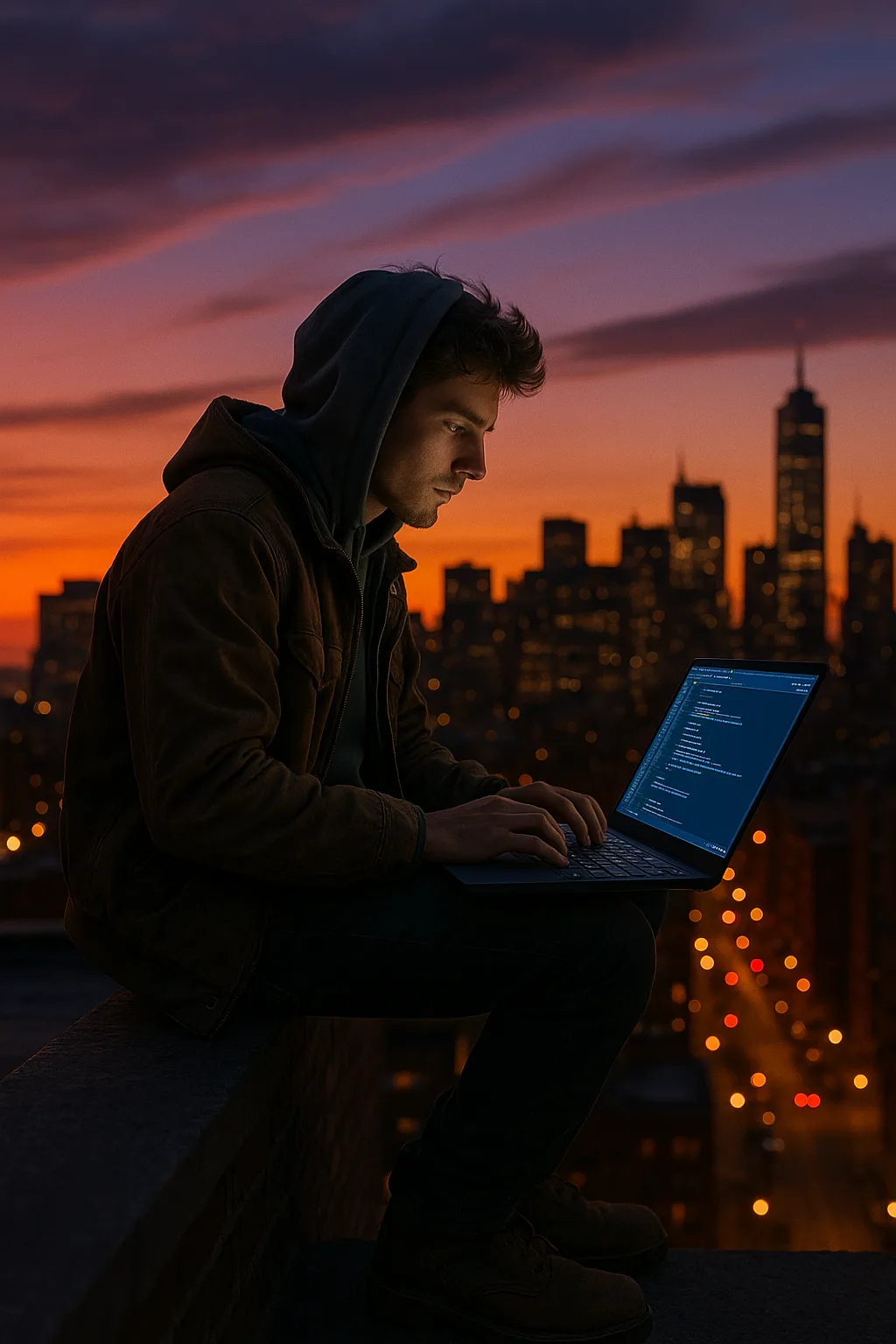 Rooftop Coding At Dusk printable art for gallery wall