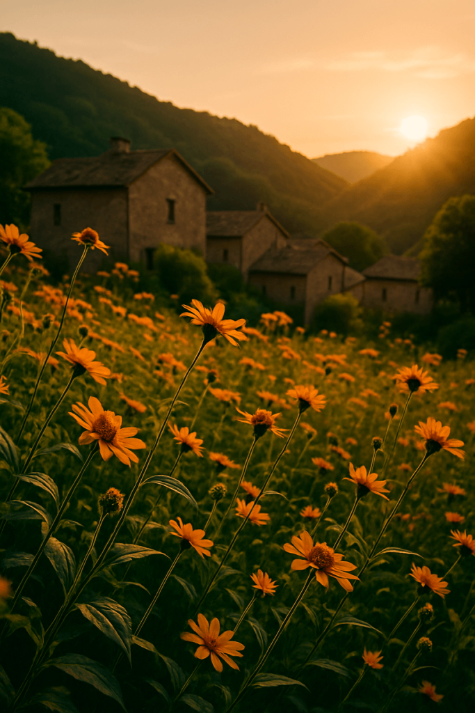 Golden Hour Wildflowers digital artwork for bedroom or office