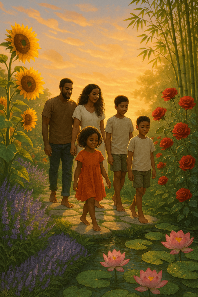 Sunlit Family Garden contemporary art piece for any space