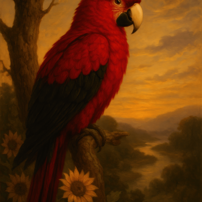 Crimson Parrot At Dusk canvas wall art for living room