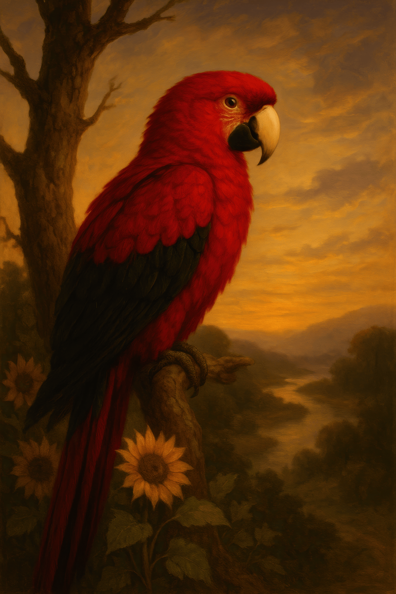 Crimson Parrot At Dusk canvas wall art for living room