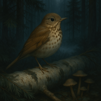 Hermit Thrush Twilight fine art poster for office walls