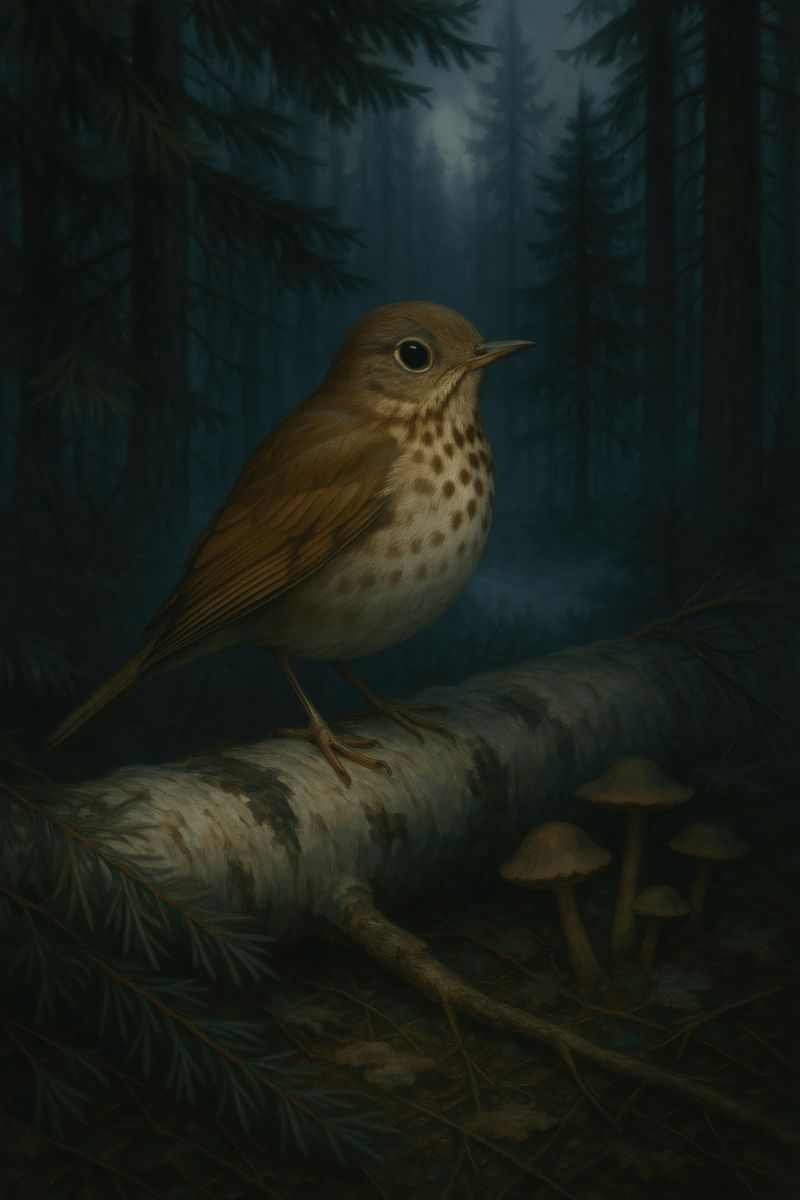Hermit Thrush Twilight fine art poster for office walls
