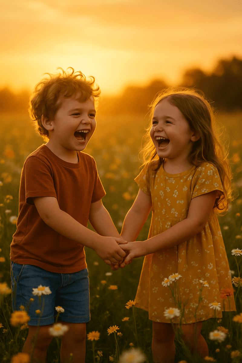 Golden Sunset Friendship modern art print for studio or study