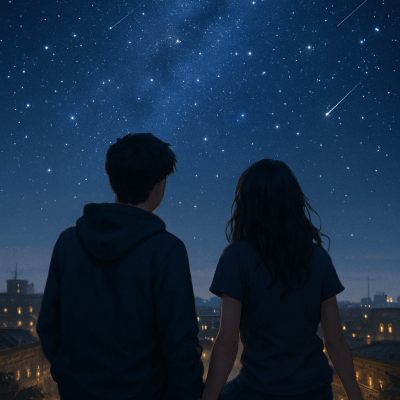 Rooftop Stargazing Romance contemporary art piece for any space