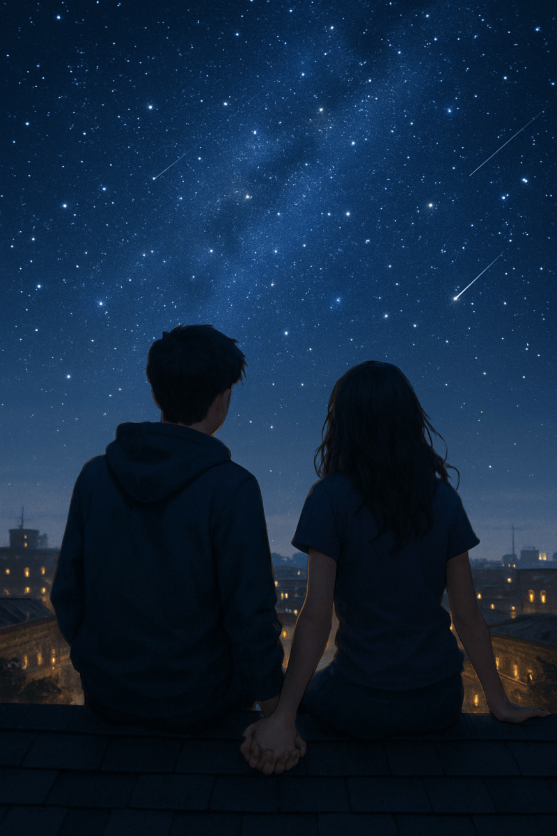 Rooftop Stargazing Romance contemporary art piece for any space