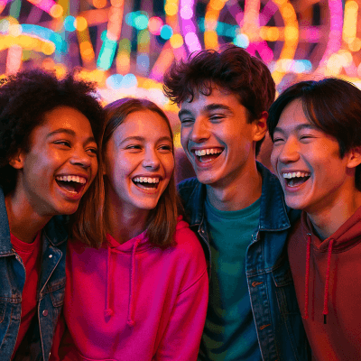 Neon Laughter Connection wall art print for home decor