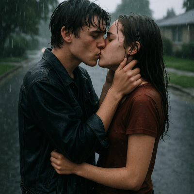 Rainy Street Romance digital artwork for bedroom or office