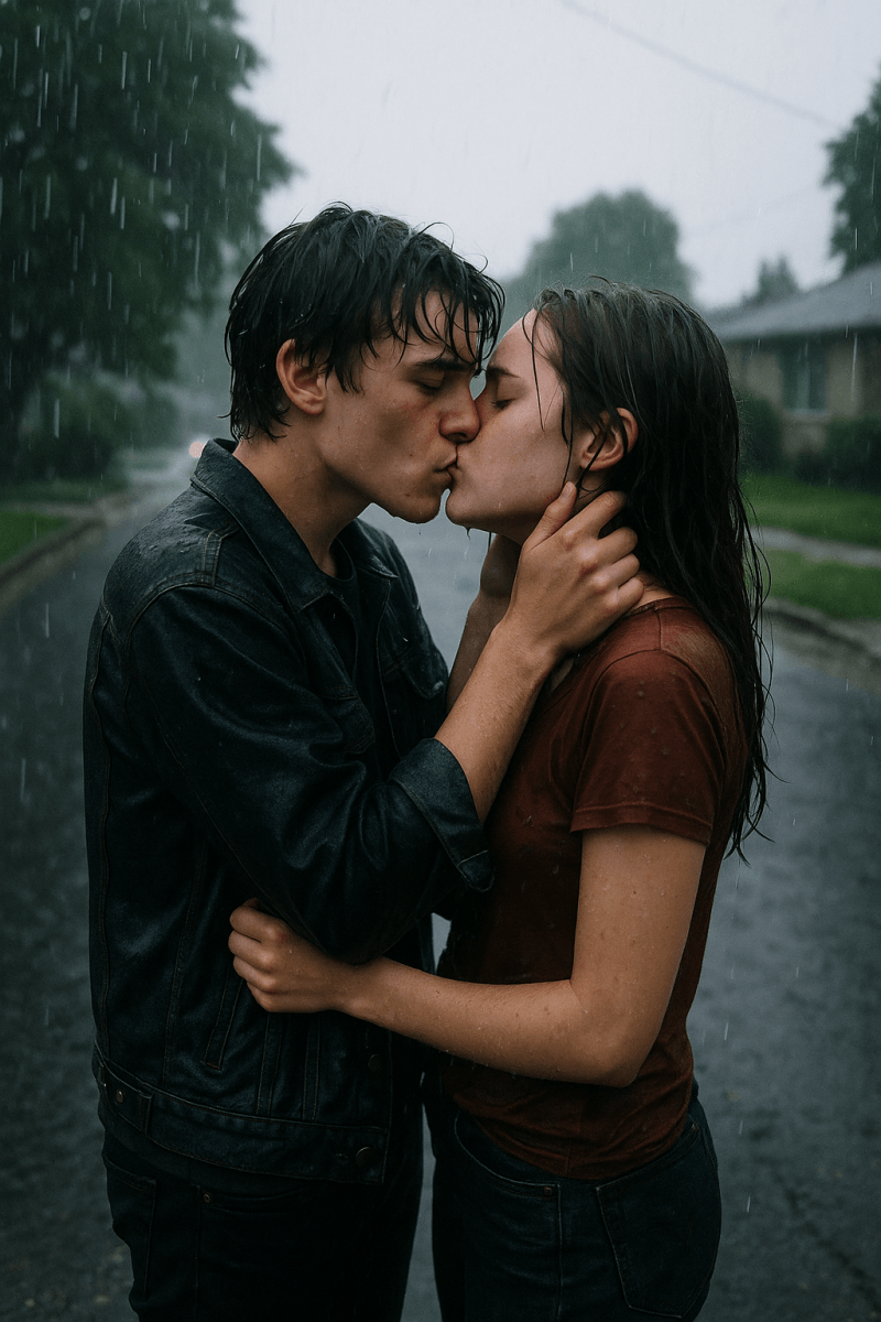 Rainy Street Romance digital artwork for bedroom or office