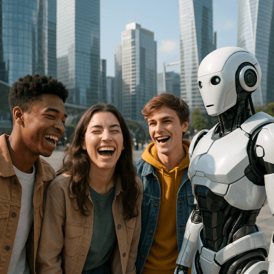 Friends And Robot modern art print for studio or study