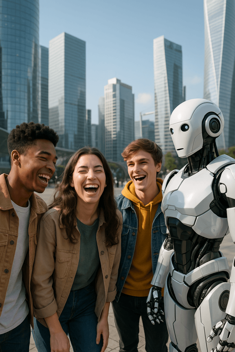 Friends And Robot modern art print for studio or study