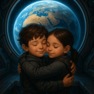 Space Station Hug wall art print for home decor