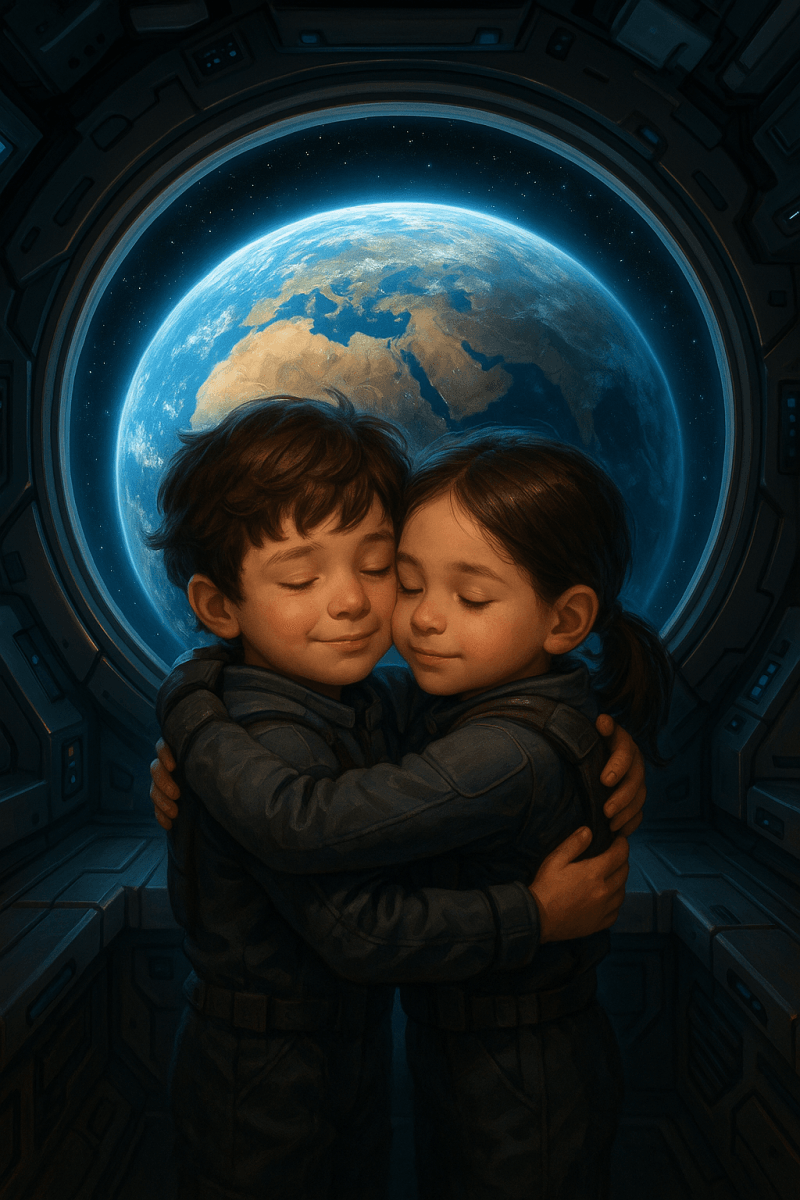 Space Station Hug wall art print for home decor