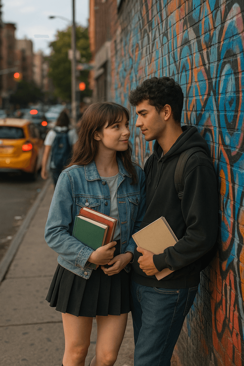 Urban Schoolyard Romance digital artwork for bedroom or office