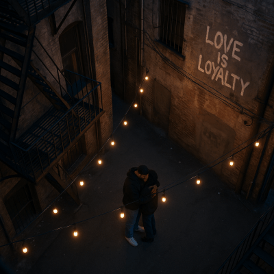 Twilight Alley Embrace modern art print for studio or study