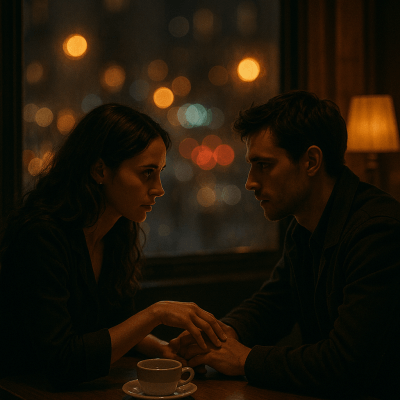 Intimate Café Moment modern art print for studio or study