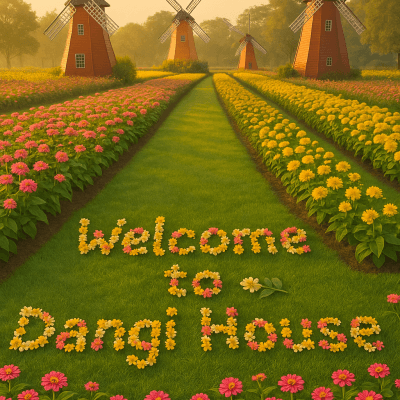 Floral Windmills Morning modern art print for studio or study