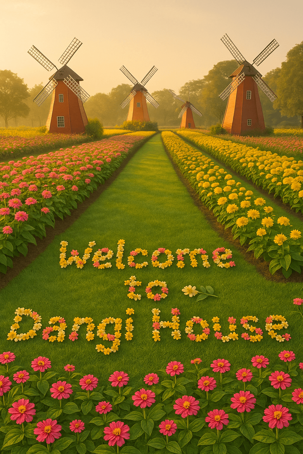 Floral Windmills Morning modern art print for studio or study