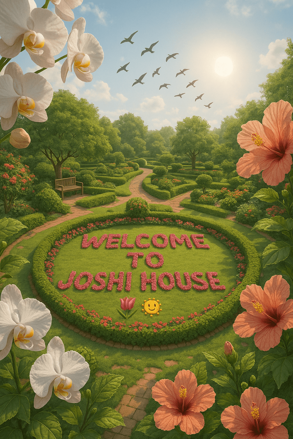 Joshi House Garden Welcome canvas wall art for living room