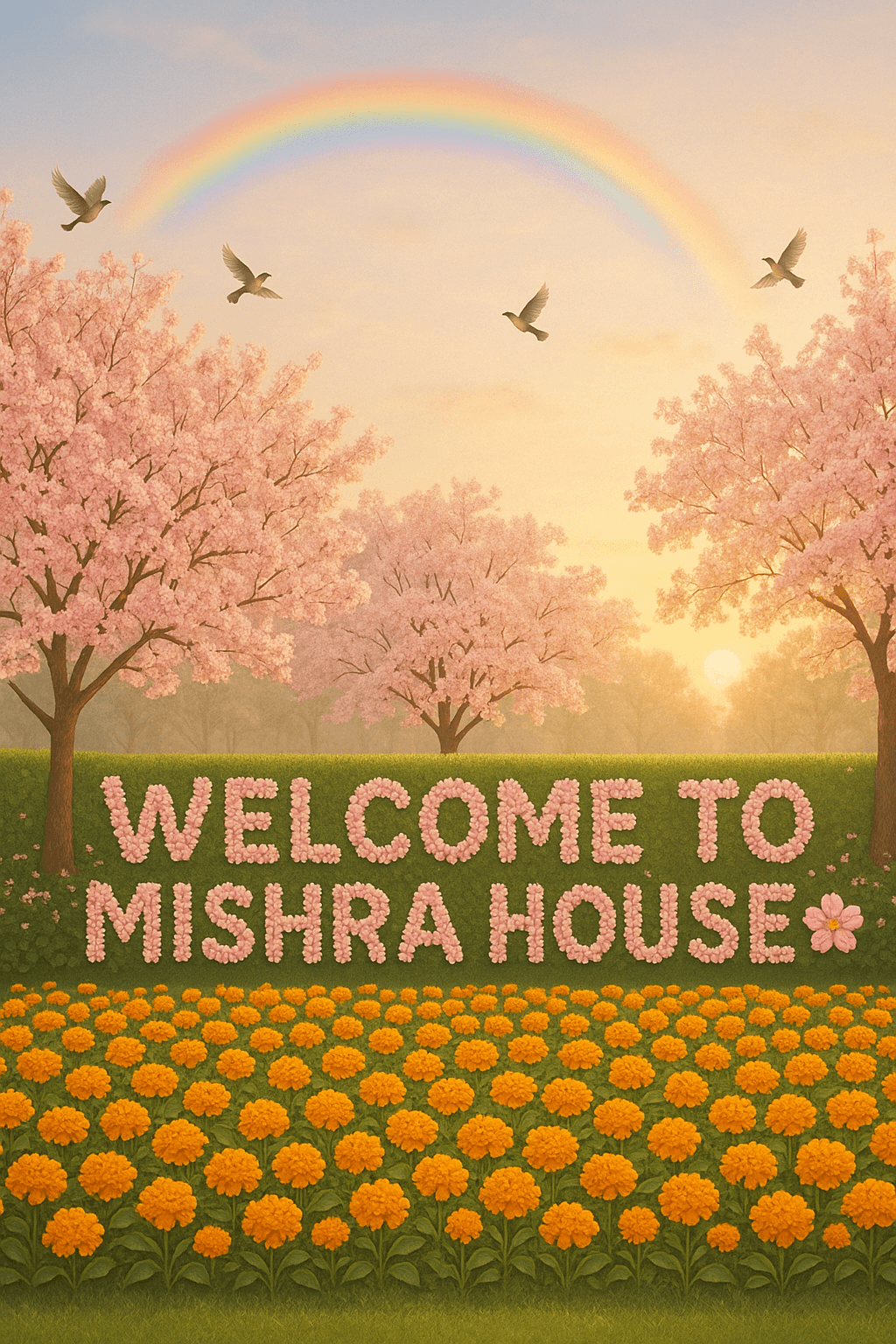 Garden Under Rainbow modern art print for studio or study