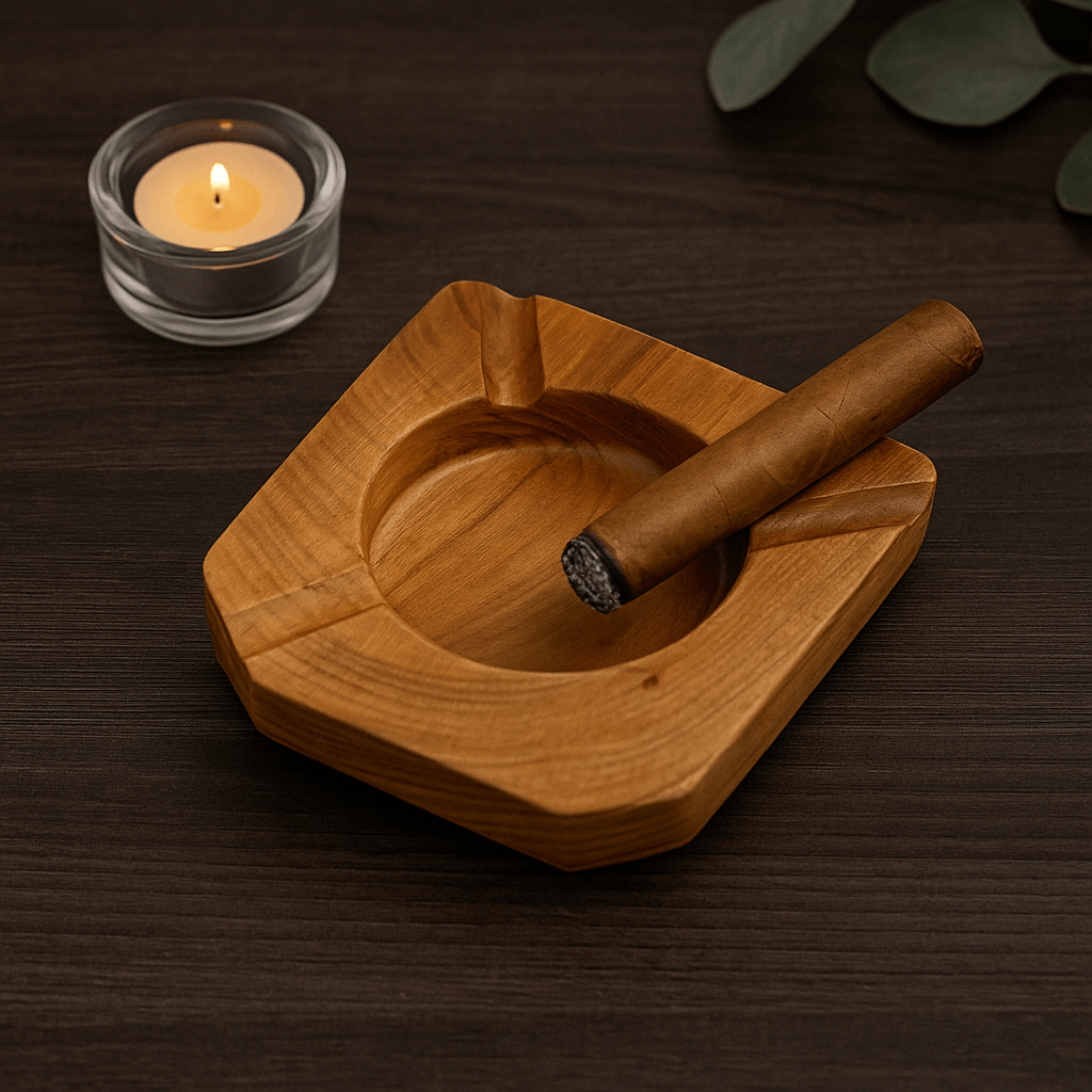 Handcrafted Wooden Ashtray, Natural Grain Finish and Non-Slip Feet